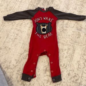 Cozy Red and Gray Bear Print Kids Footie